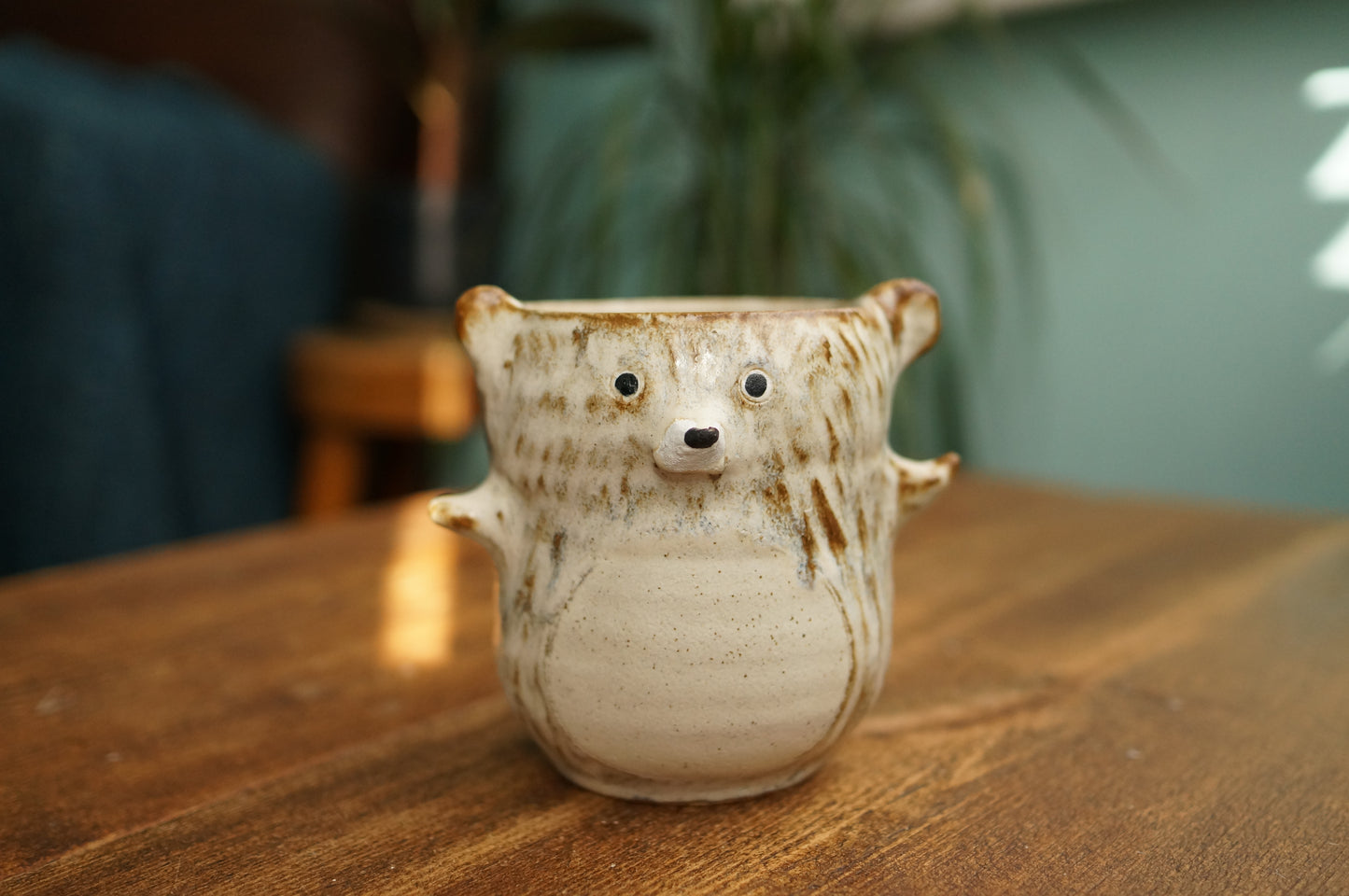 Brownish White Textured Bear Cup