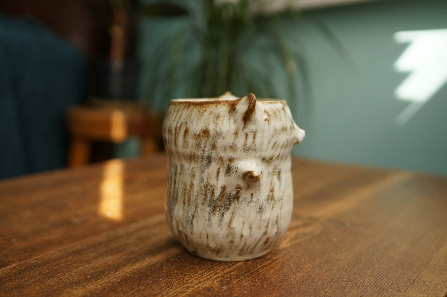 Brownish White Textured Bear Cup
