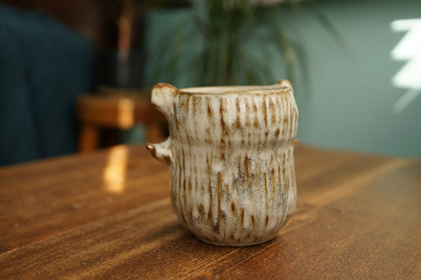 Brownish White Textured Bear Cup