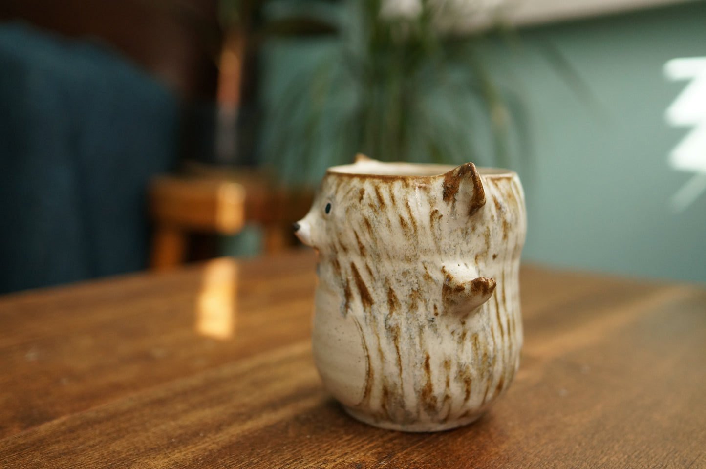Brownish White Textured Bear Cup
