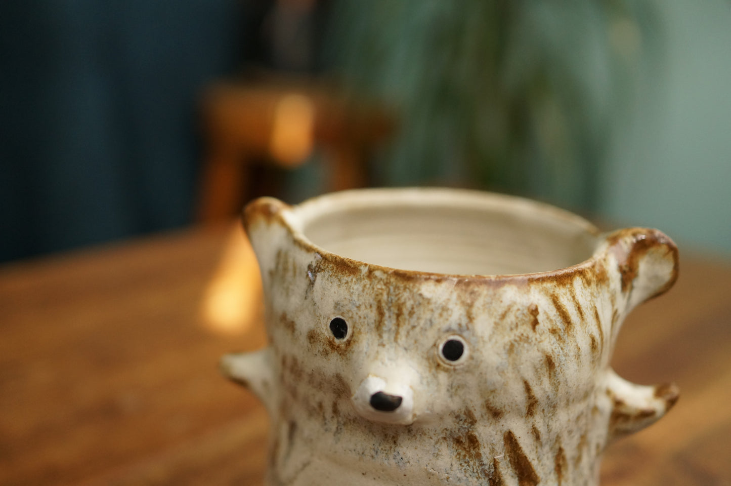 Brownish White Textured Bear Cup