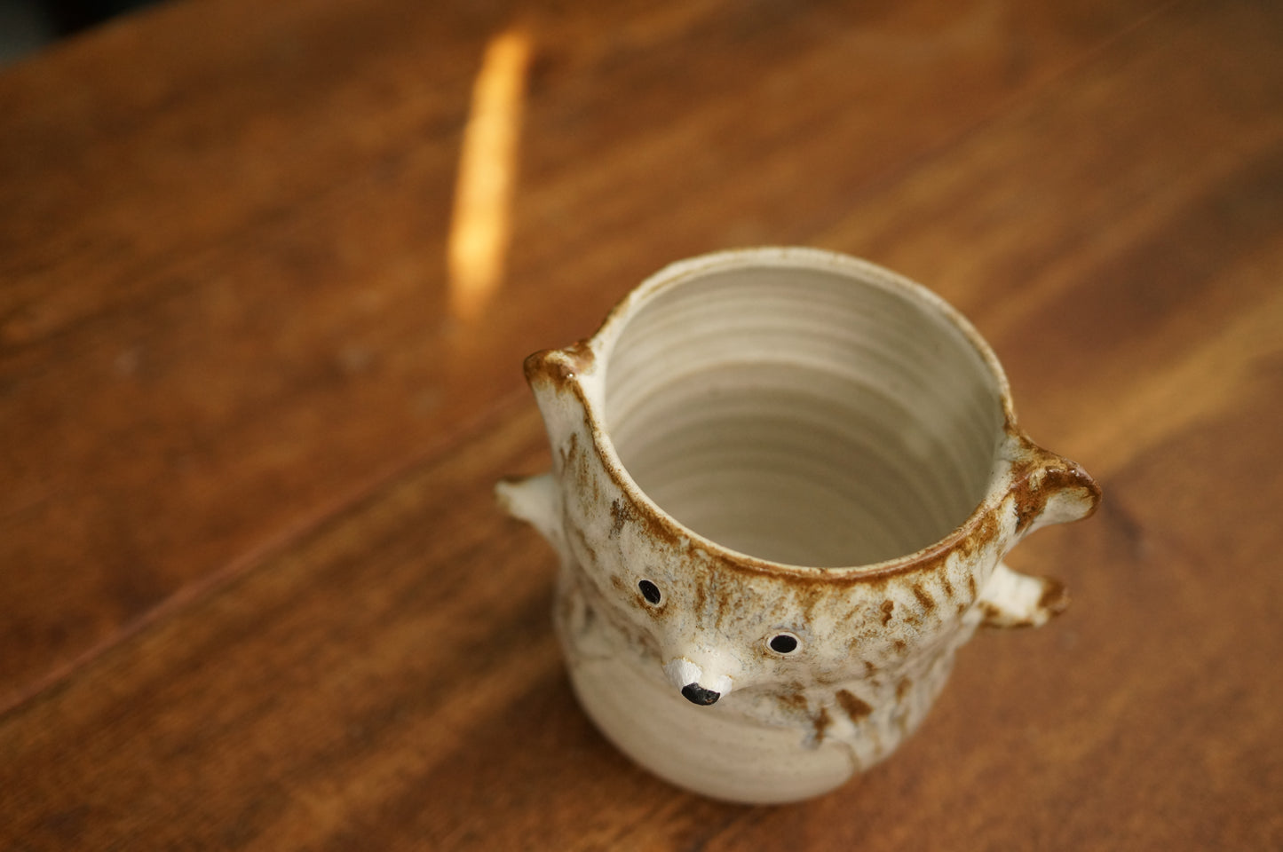Brownish White Textured Bear Cup