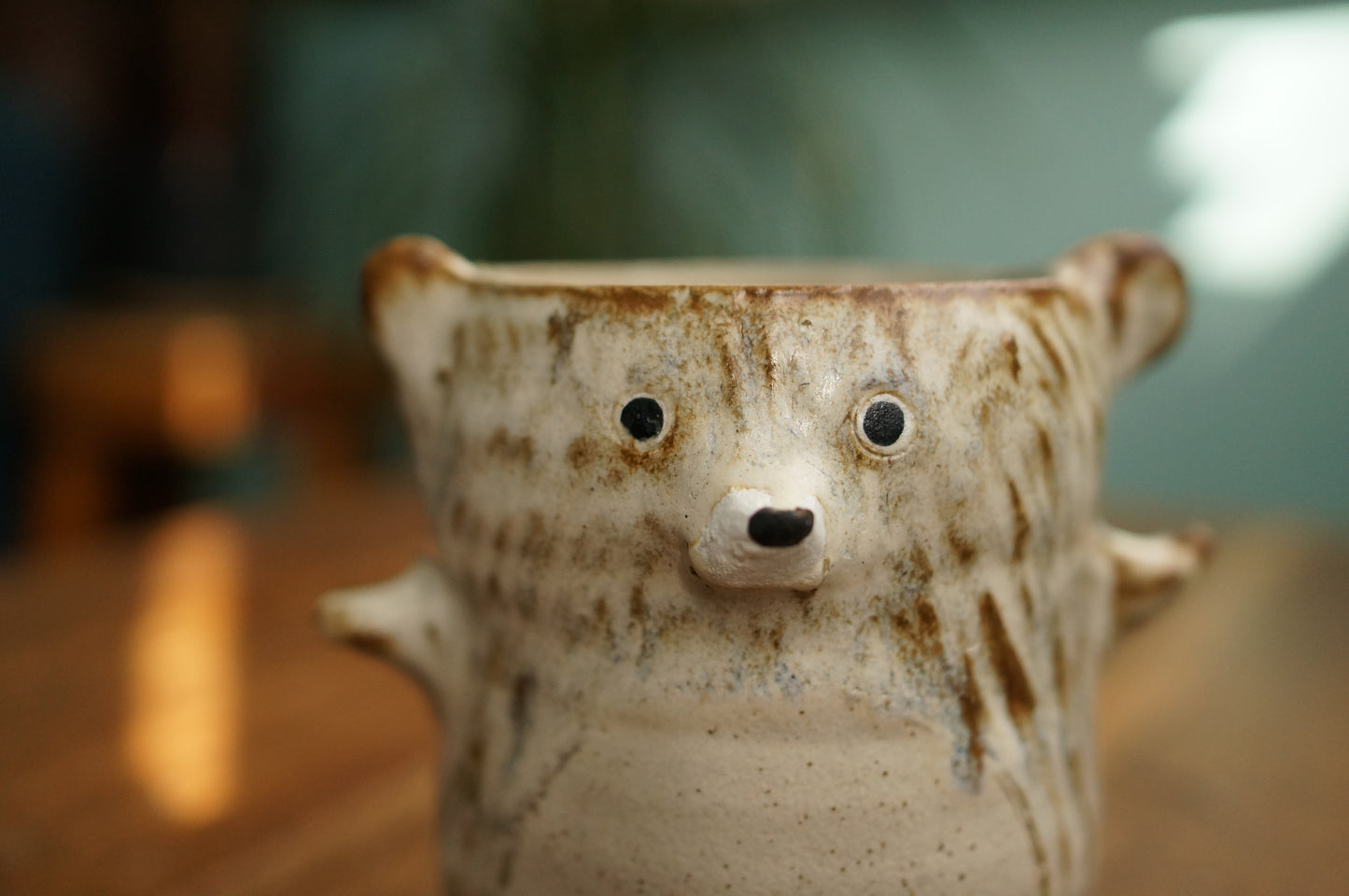 Brownish White Textured Bear Cup