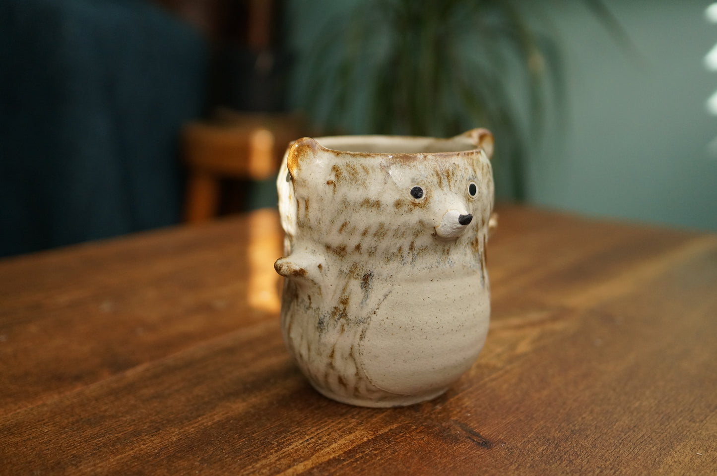 Brownish White Textured Bear Cup