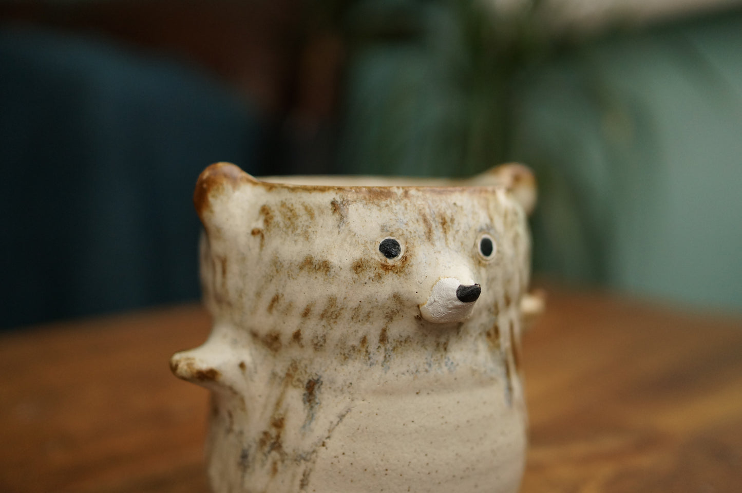Brownish White Textured Bear Cup