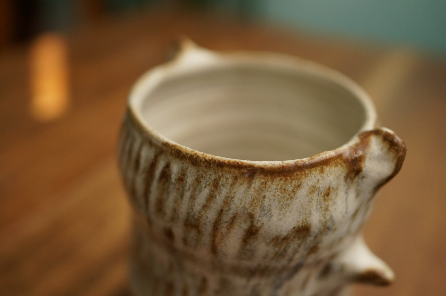 Brownish White Textured Bear Cup