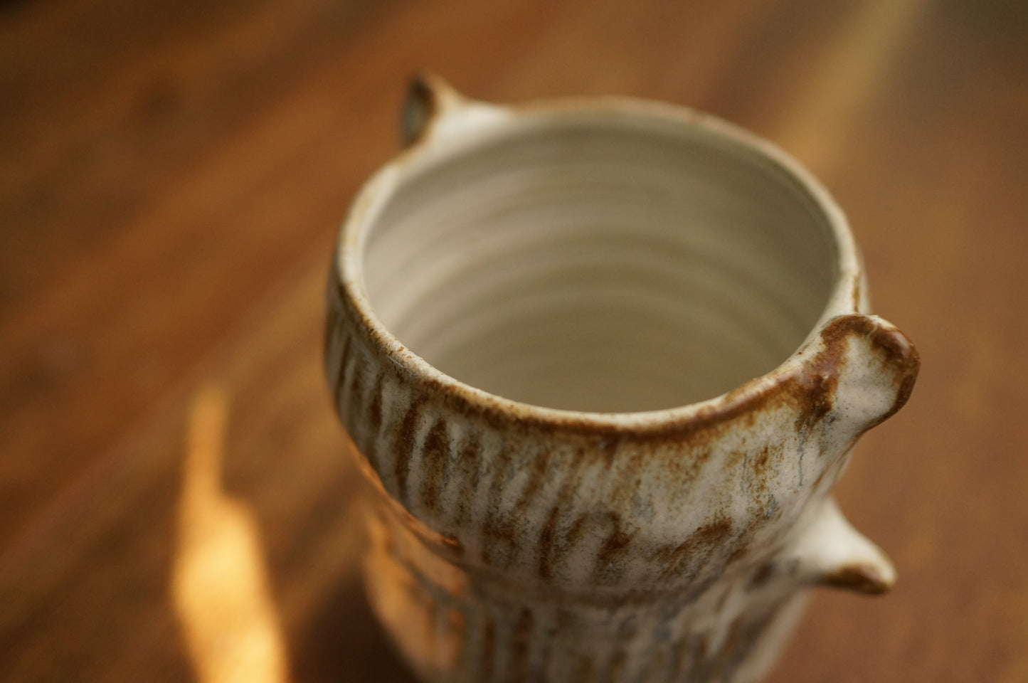 Brownish White Textured Bear Cup