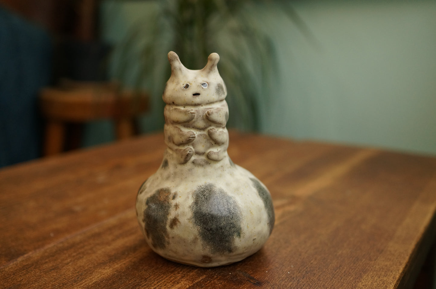 Handbuilt White Caterpillar Vase