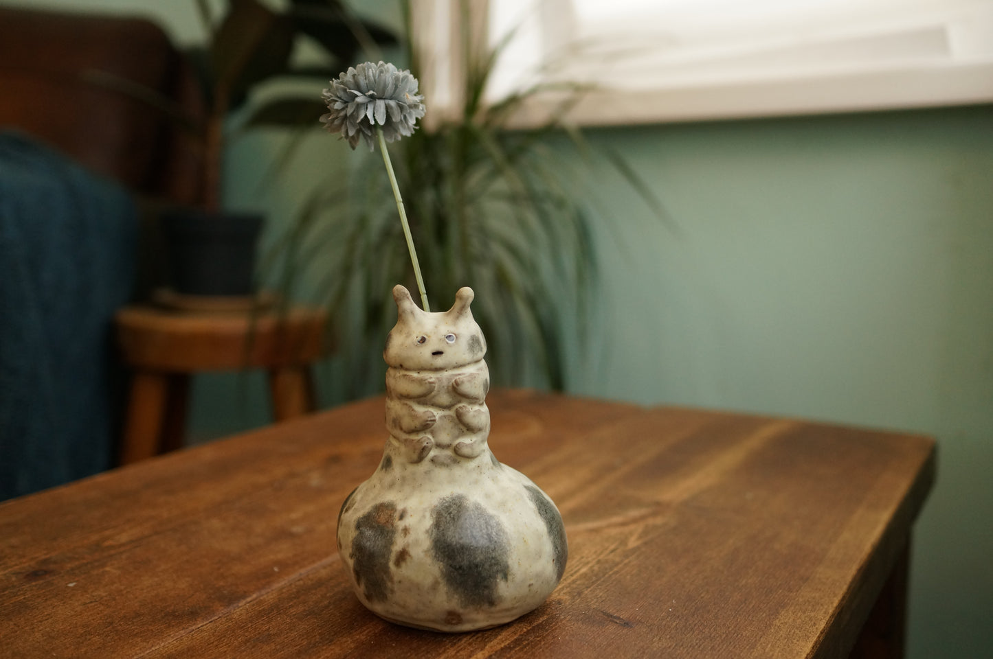 Handbuilt White Caterpillar Vase