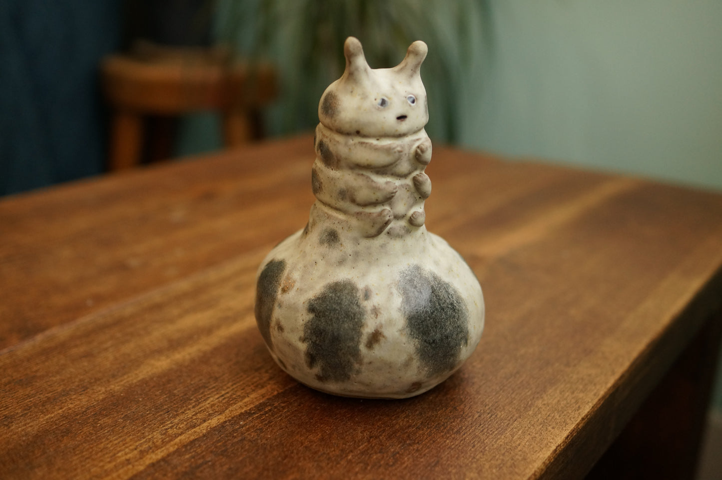Handbuilt White Caterpillar Vase
