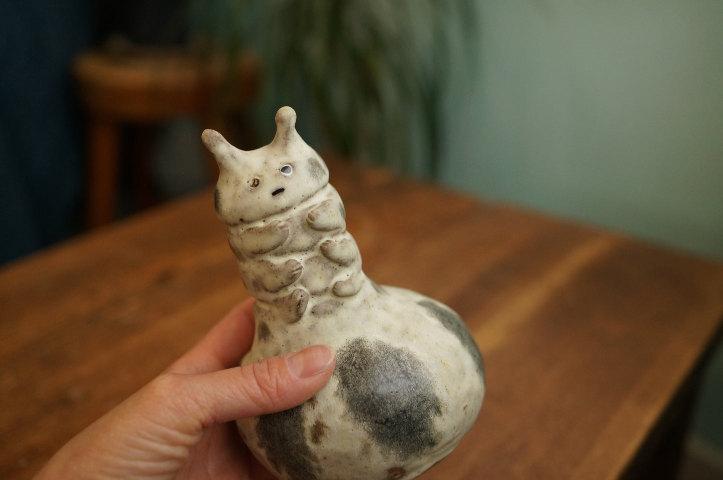 Handbuilt White Caterpillar Vase