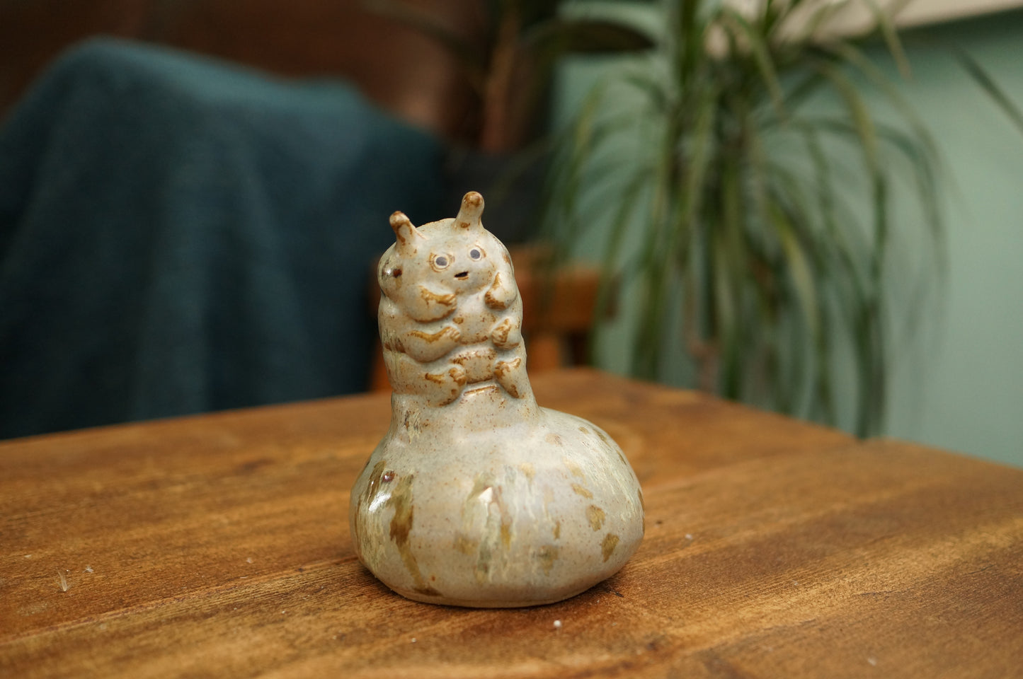Handbuilt Grey Green Caterpillar Vase