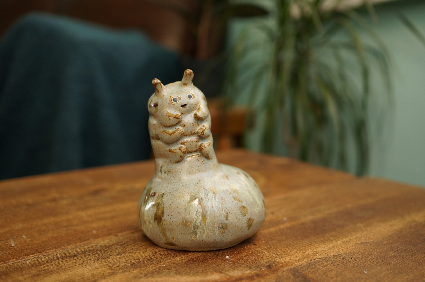 Handbuilt Grey Green Caterpillar Vase