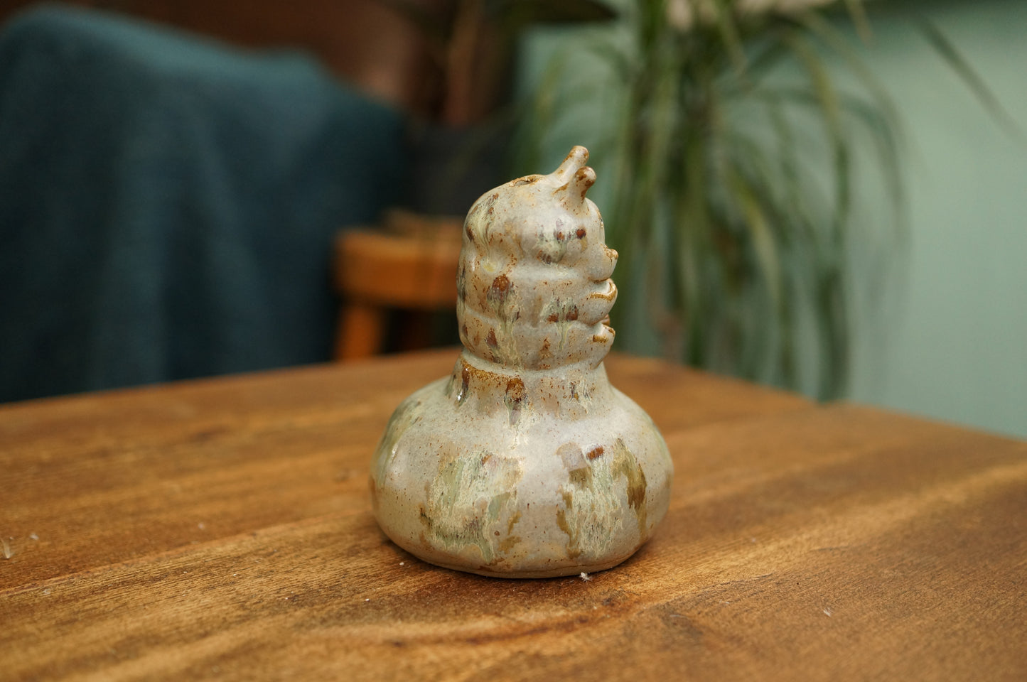 Handbuilt Grey Green Caterpillar Vase