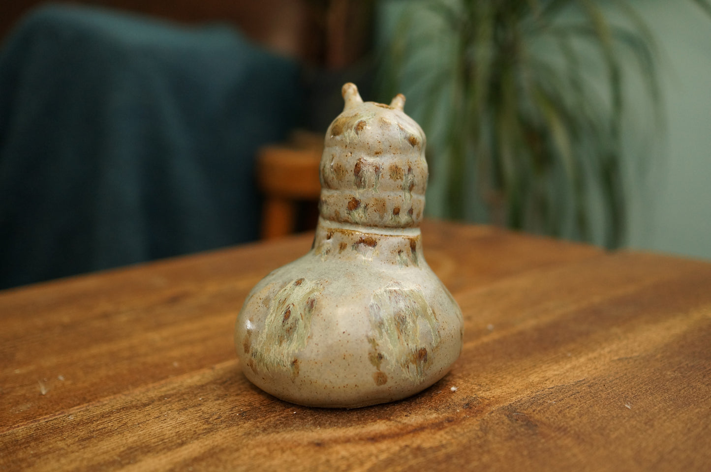 Handbuilt Grey Green Caterpillar Vase