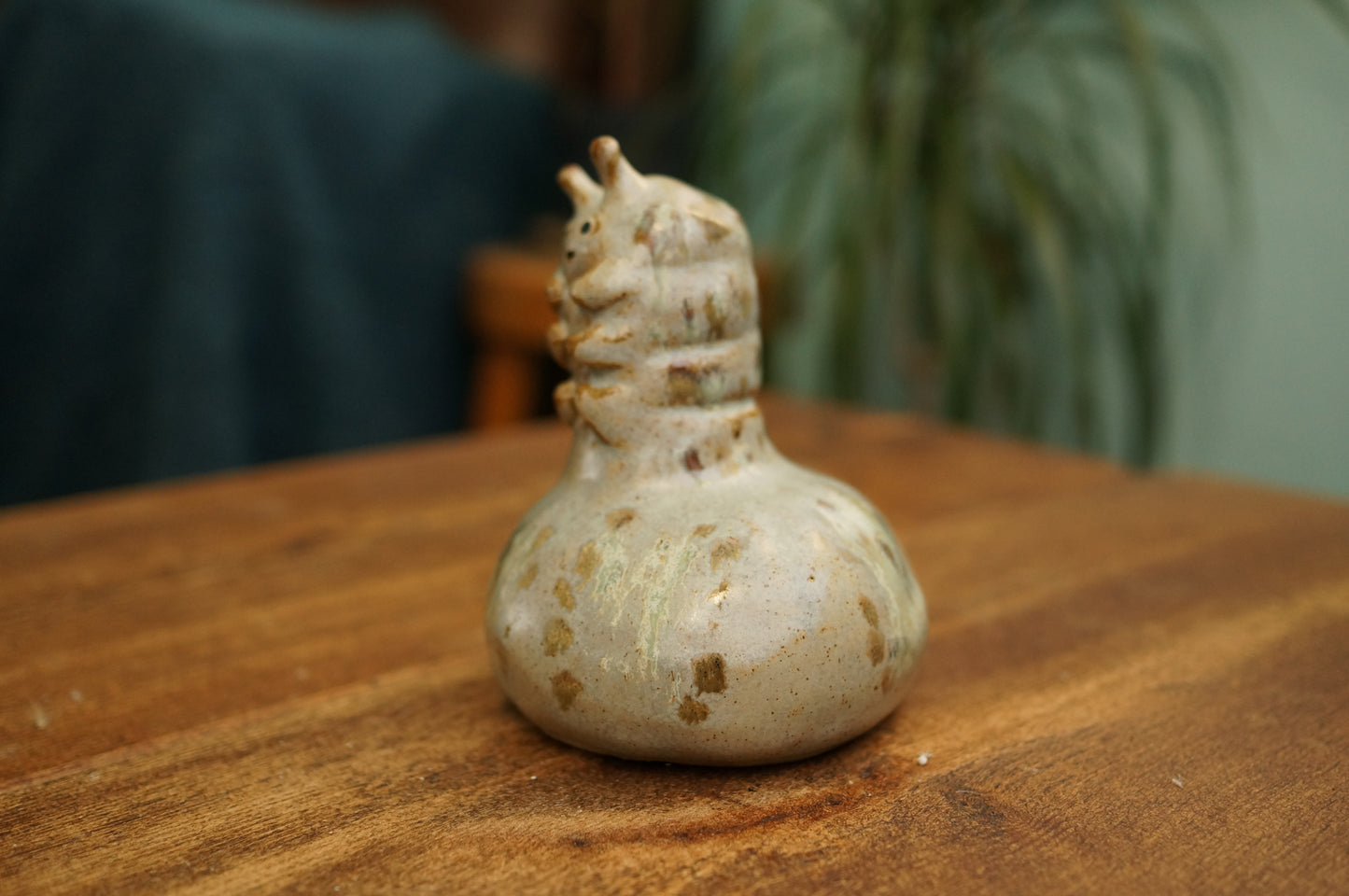 Handbuilt Grey Green Caterpillar Vase