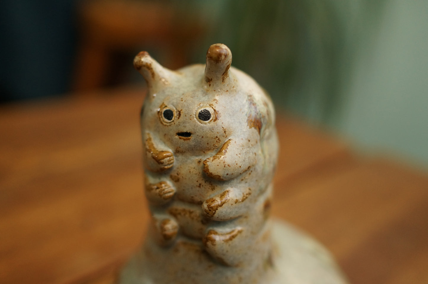 Handbuilt Grey Green Caterpillar Vase