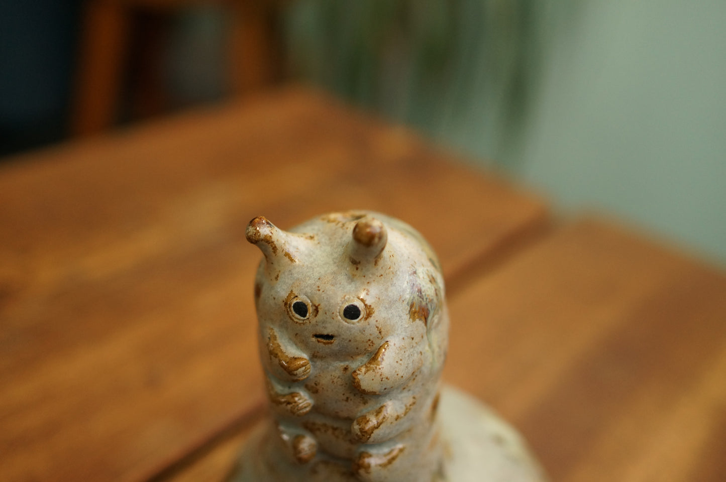 Handbuilt Grey Green Caterpillar Vase