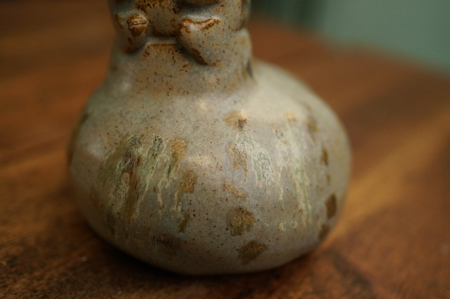 Handbuilt Grey Green Caterpillar Vase