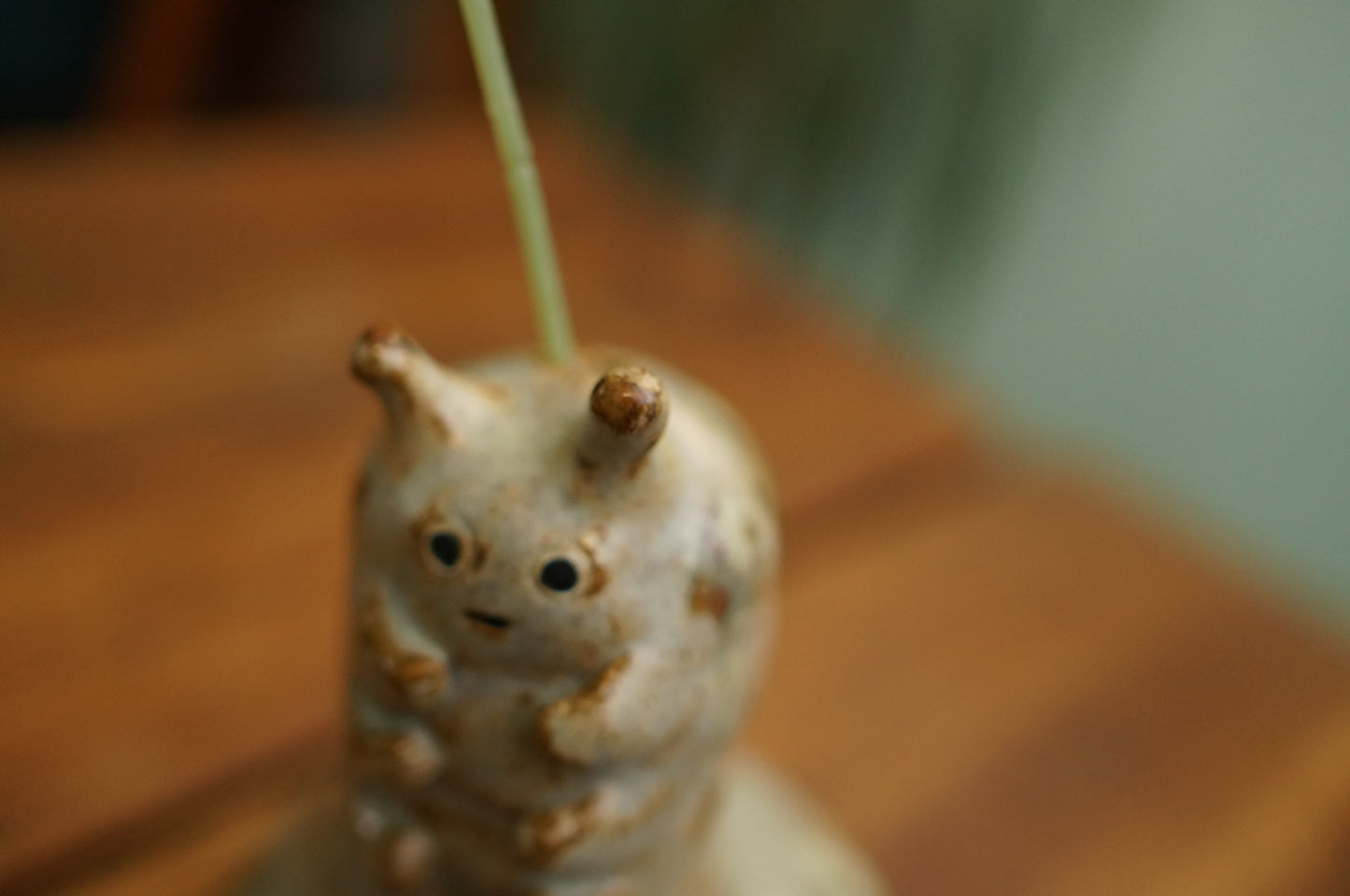 Handbuilt Grey Green Caterpillar Vase