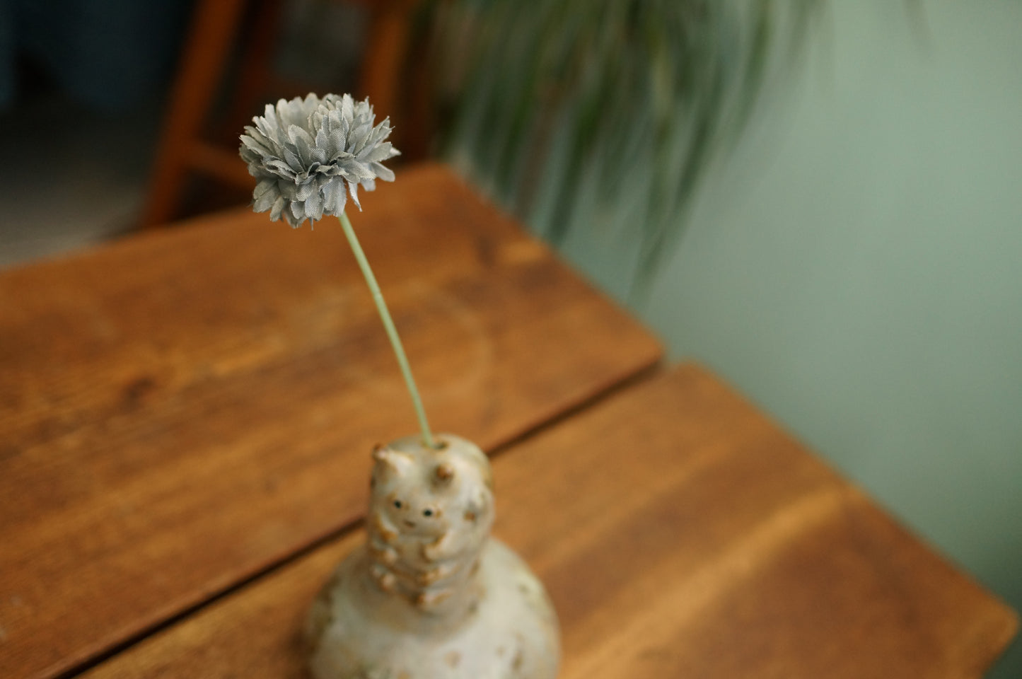 Handbuilt Grey Green Caterpillar Vase