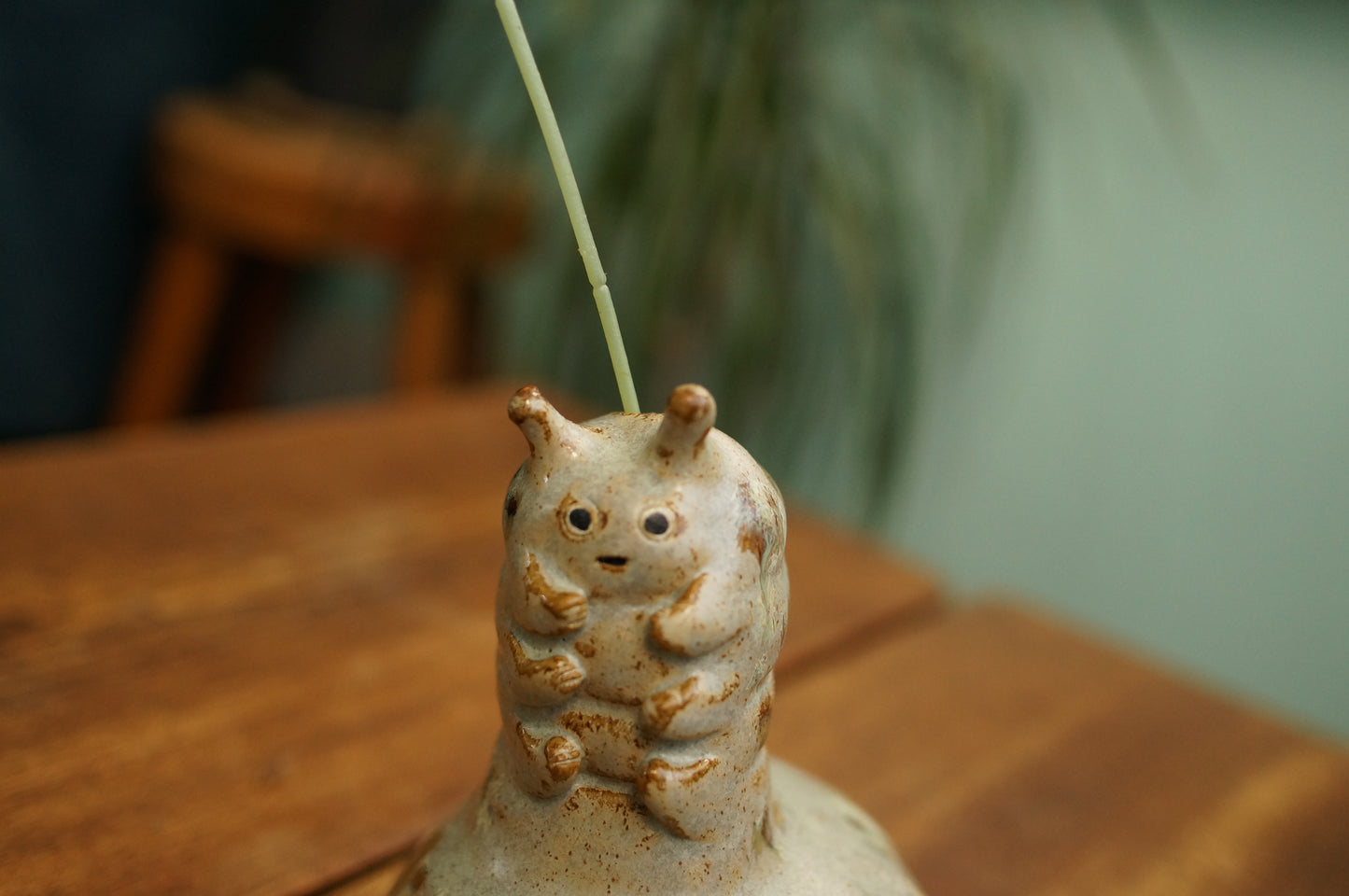Handbuilt Grey Green Caterpillar Vase