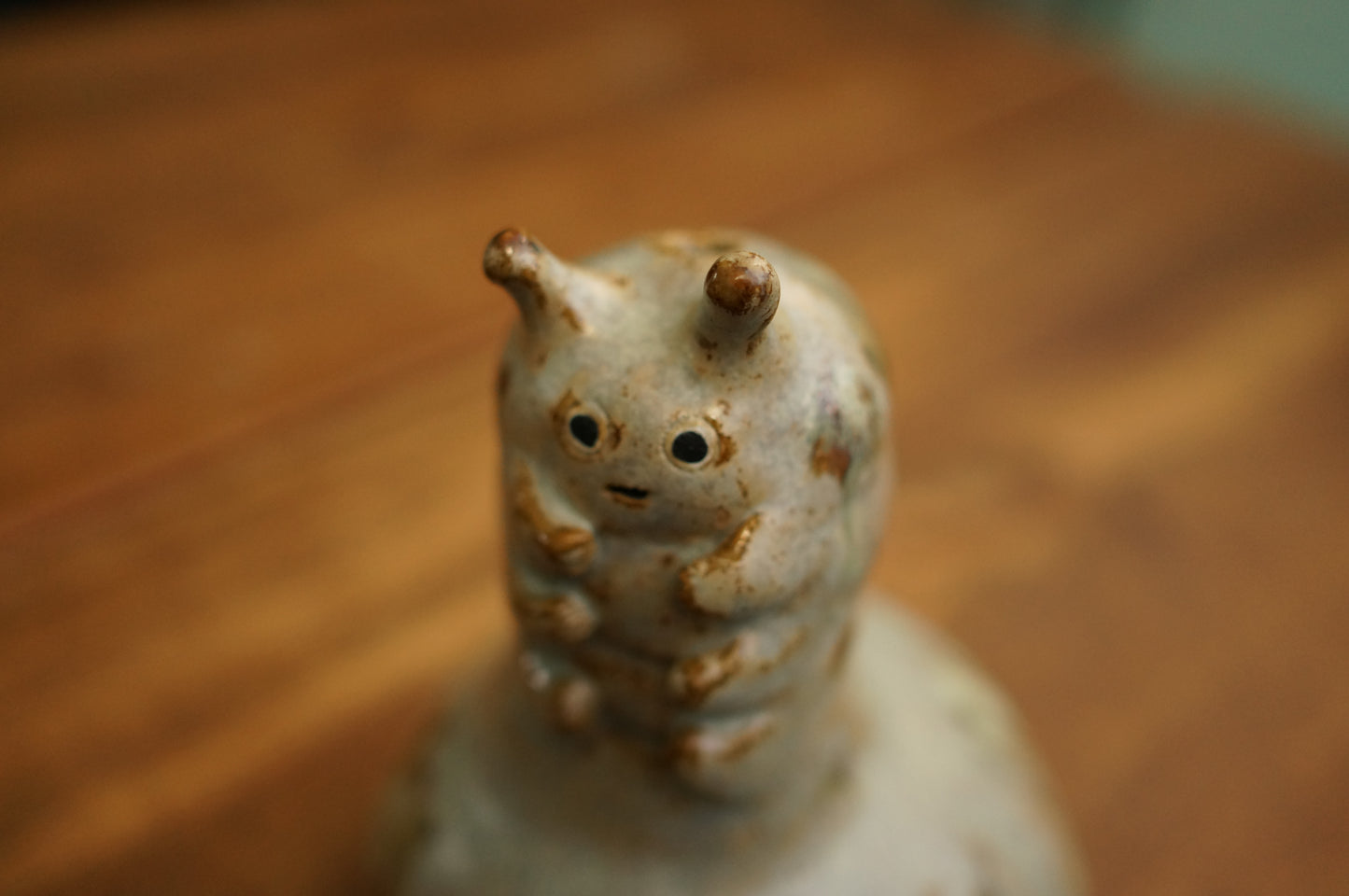 Handbuilt Grey Green Caterpillar Vase