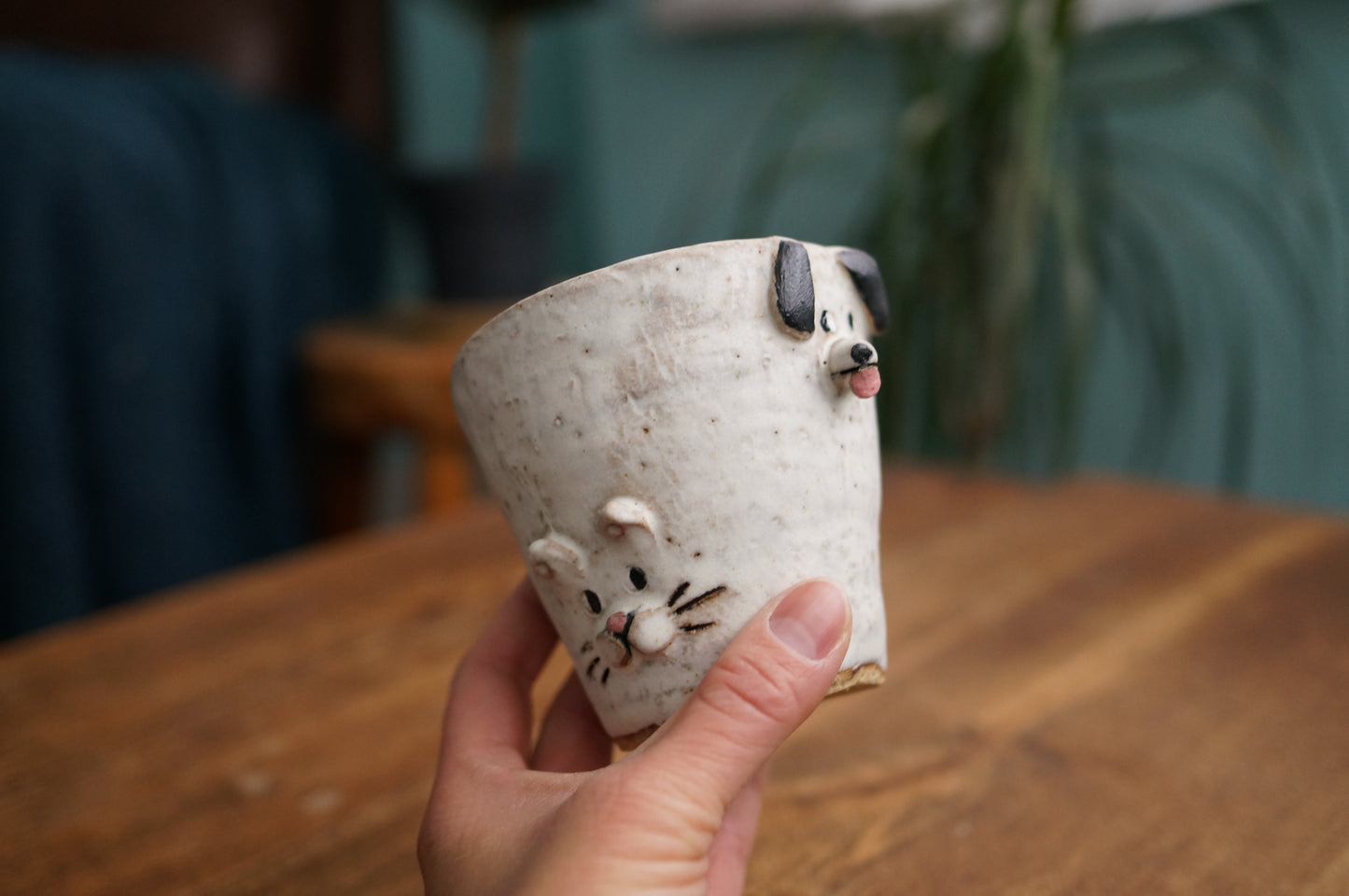 Handbuilt Cat and Dog Cup