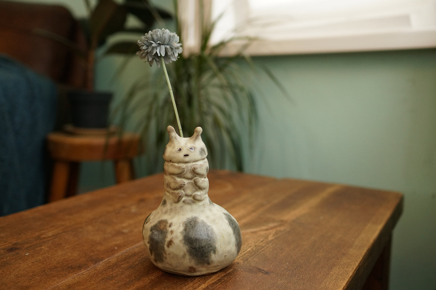 Handbuilt White Caterpillar Vase