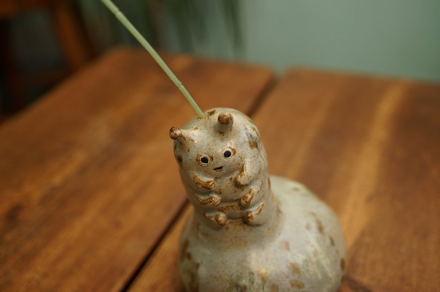 Handbuilt Grey Green Caterpillar Vase