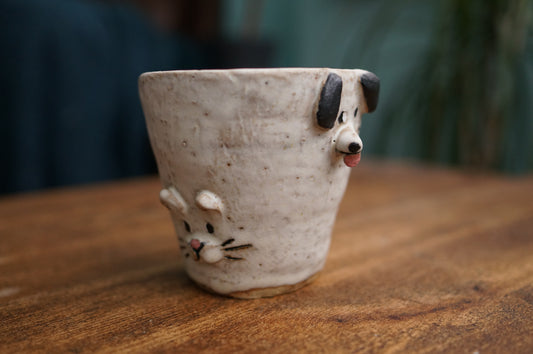 Handbuilt Cat and Dog Cup